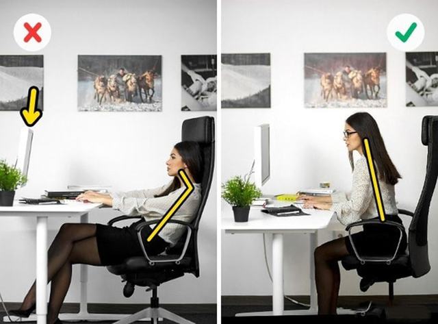 Chọn tư thế ngồi đúng của cổ để hạn chế đau mỏi cổ - vai - gáy (Nguồn: Internet)