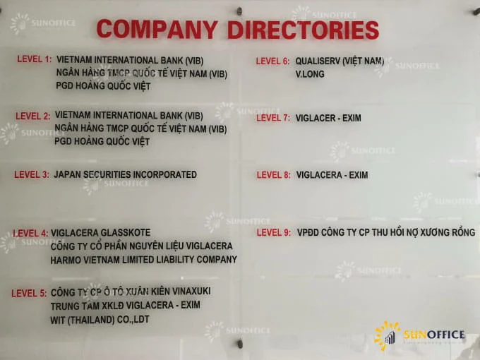 Danh sách công ty làm việc tại tòa Viglacera Exim Building
