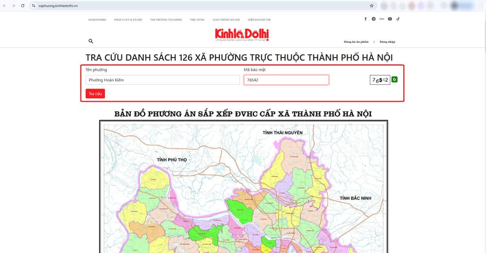 Nhập tên phường và mã bảo mật